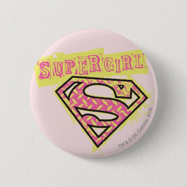Chapa Redonda De 5 Cm Logo de Supergirl Grunge Rosa (Anverso)