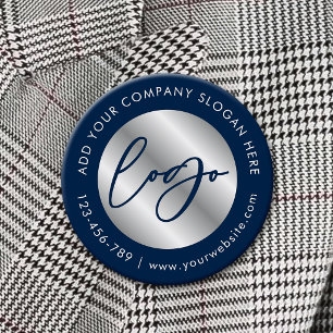 Chapa Redonda De 5 Cm Logotipo corporativo de Navy y Plata Promocional E