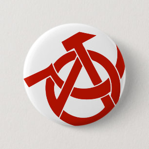 CHAPA REDONDA DE 5 CM LOGOTIPO DE LA ANARQUÍA DE LA HOZ DEL MARTILLO