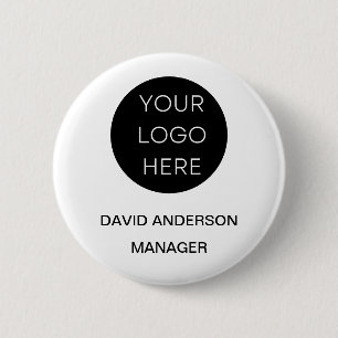 Chapa Redonda De 5 Cm Logotipo de negocios personalizado Blanco moderno