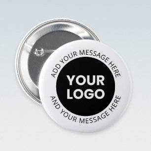Chapa Redonda De 5 Cm Logotipo empresarial y texto editable Blanco y neg