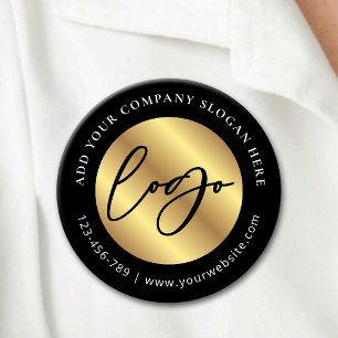 Chapa Redonda De 5 Cm Logotipo negro y dorado de la empresa corporativa