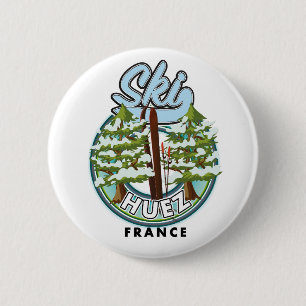 Chapa Redonda De 5 Cm Logotipo retro de esquí Huez Francia