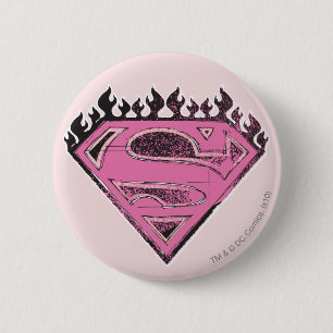 Chapa Redonda De 5 Cm Logotipo rosado de Supergirl con las llamas
