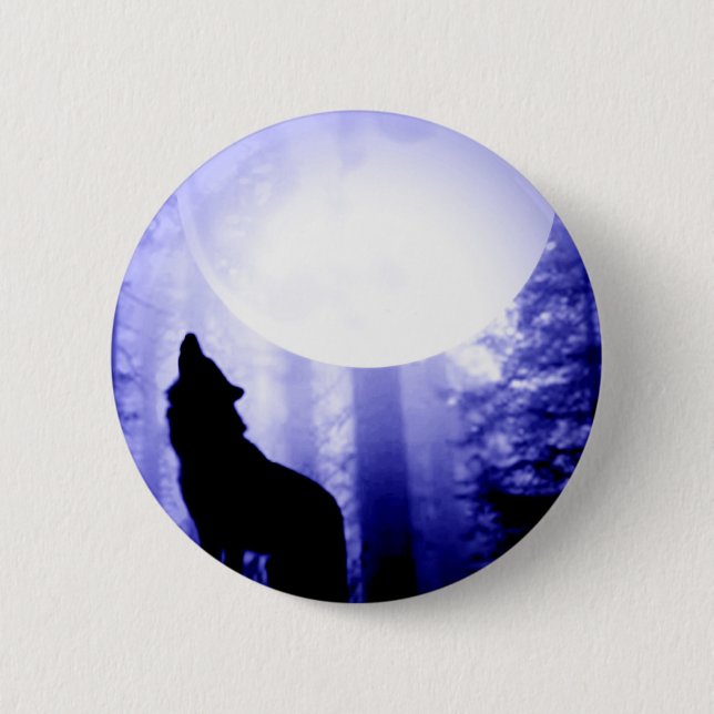 Chapa Redonda De 5 Cm Lonely Wolf Howling en la Luna (Anverso)