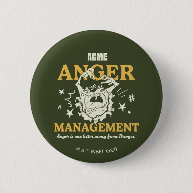 Chapa Redonda De 5 Cm LOONEY TUNES™ |TAZ™ ACME Anger Management (Anverso)