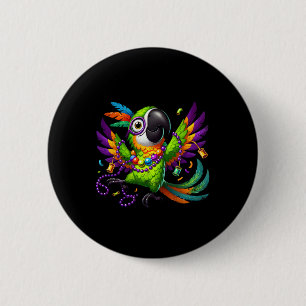Chapa Redonda De 5 Cm Loro de Mardi Gras - Ave Fiesta festivo