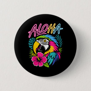 Chapa Redonda De 5 Cm Loro Trocal Aloha Hawái Viaje Guacamayo Hibisco