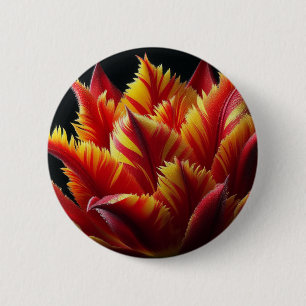 Chapa Redonda De 5 Cm Loro Tulip Floral rojo y amarillo