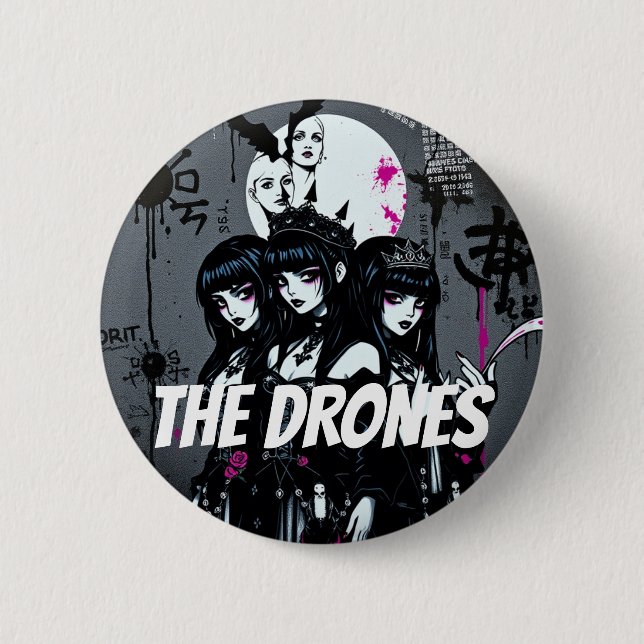 Chapa Redonda De 5 Cm LOS DRONES Oscuro (Anverso)