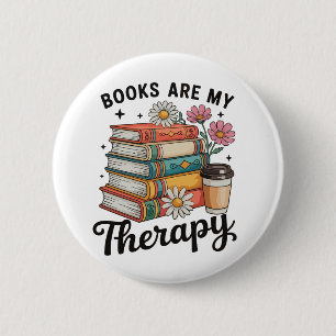 Chapa Redonda De 5 Cm Los libros son mi terapia floral retro amante de l