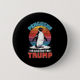 Chapa Redonda De 5 Cm Los pingüinos contra el pingüino Trump se alzan co