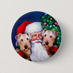 Chapa Redonda De 5 Cm Los terrier de Airedale de Santa en Navidad