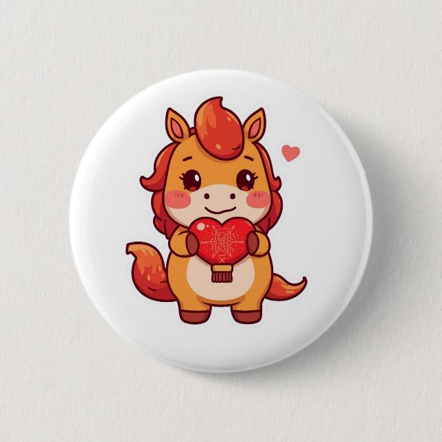 Chapa Redonda De 5 Cm Love at First Gallop Fire Horse Valentine Chinese  (Anverso)