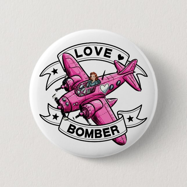 Chapa Redonda De 5 Cm Love Bomber Pilot Pink (Anverso)