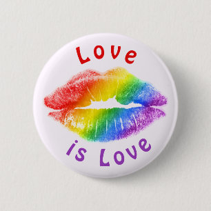 Chapa Redonda De 5 Cm Love is Love Rainbow Lips LGBTQ