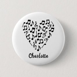 Chapa Redonda De 5 Cm Love Music Heart of Music Notes with Name