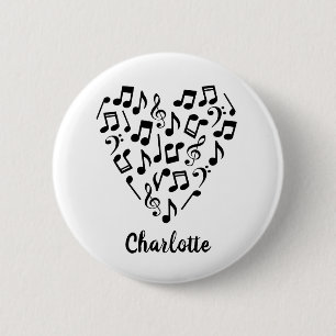 Chapa Redonda De 5 Cm Love Music Heart of Music Notes with Name