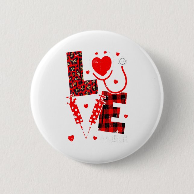 Chapa Redonda De 5 Cm Love Nurse Life Valentine Day Leopard Plaid Red He (Anverso)