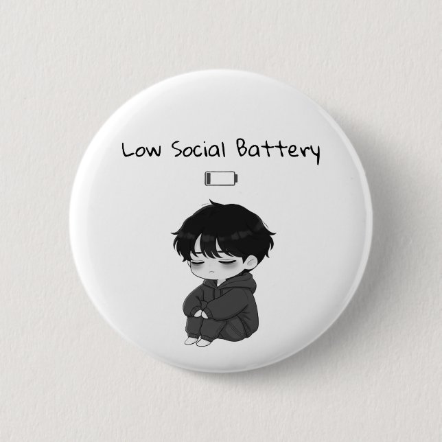 Chapa Redonda De 5 Cm Low Social Battery Relatable Chibi Boy (Anverso)