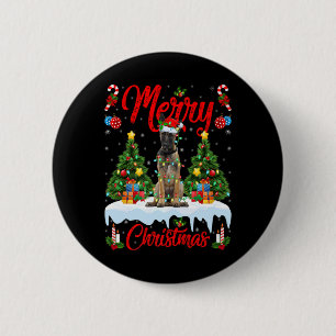 Chapa Redonda De 5 Cm Luces Árbol Navidad Santa Malinois Belga Perro Cri