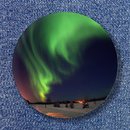 Chapa Redonda De 5 Cm Luces boreales en la foto nocturna de Bear Lake