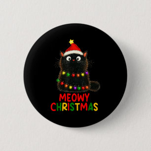 Chapa Redonda De 5 Cm Luces de árbol de Navidad Meowy Gato negro pijama