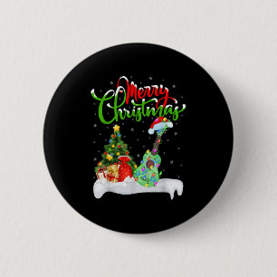 Chapa Redonda De 5 Cm Luces de árbol de Navidad Sombrero de Santa Ukulel