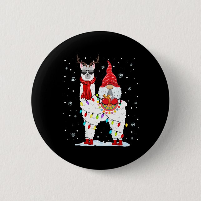 Chapa Redonda De 5 Cm Luces de Navidad de Gnomos de Santa Cabalgando Ren (Anverso)
