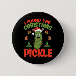 Chapa Redonda De 5 Cm Luces de Navidad de Pickle Santa Hat - Encontré la