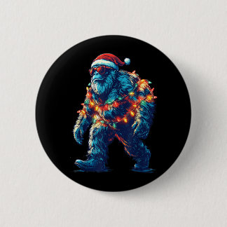 Chapa Redonda De 5 Cm Luces de Navidad de Santa Bigfoot Navidad Sasquatc