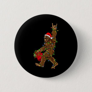 Chapa Redonda De 5 Cm Luces de Navidad de Santa Bigfoot Rock Divertido S