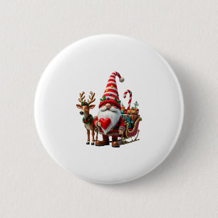 Chapa Redonda De 5 Cm Luces de Navidad Gnome Santa Claus Montando Trineo