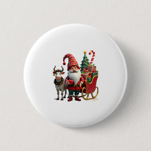 Chapa Redonda De 5 Cm Luces de Navidad Gnome Santa Claus Montando Trineo