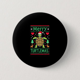 Chapa Redonda De 5 Cm Luces de Navidad Merry Turtlemas Tortuga Lindo San