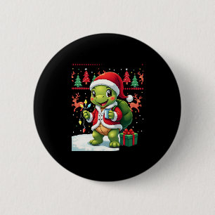Chapa Redonda De 5 Cm Luces de Navidad Tortuga Santa Feo Tortuga Navidad