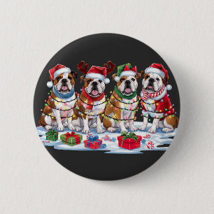 Chapa Redonda De 5 Cm Luces de Navidades de bulldog - Diseño Adorable