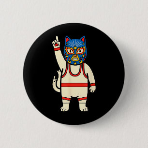Chapa Redonda De 5 Cm Lucha Libre Gato Lucha Luchador Divertido Retro