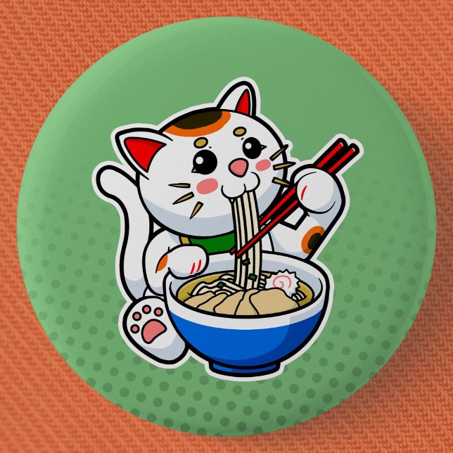 Chapa Redonda De 5 Cm Lucky Cat Ramen (Lucky Cat Ramen Can Badge- Detail View)