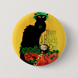 Chapa Redonda De 5 Cm Lucky Le Chat Noir St. Patrick's Day
