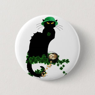 Chapa Redonda De 5 Cm Lucky Le Chat Noir St. Patrick's Day