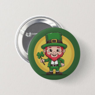 Chapa Redonda De 5 Cm Lucky Leprechaun and Clover