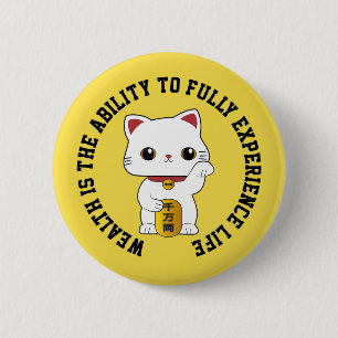 Chapa Redonda De 5 Cm Lucky Maneki-neko Cat Button