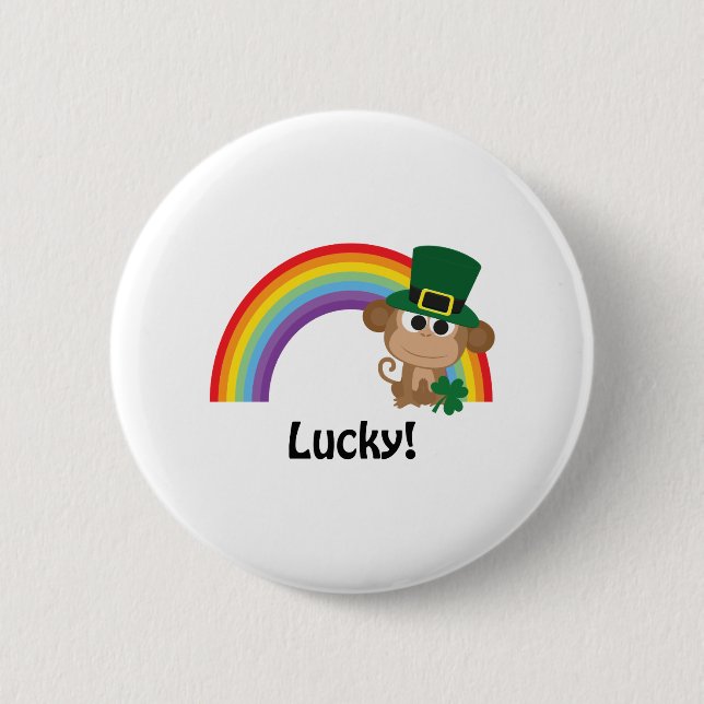 Chapa Redonda De 5 Cm Lucky Monkey Leprechaun (Anverso)
