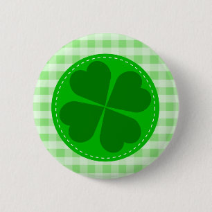 Chapa Redonda De 5 Cm Lucky Shamrock Green Checkered