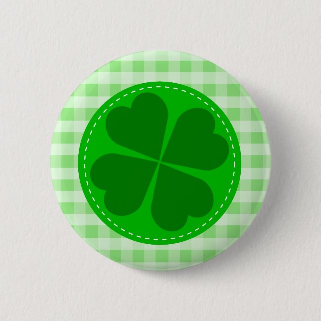 Chapa Redonda De 5 Cm Lucky Shamrock Green Checkered (Anverso)