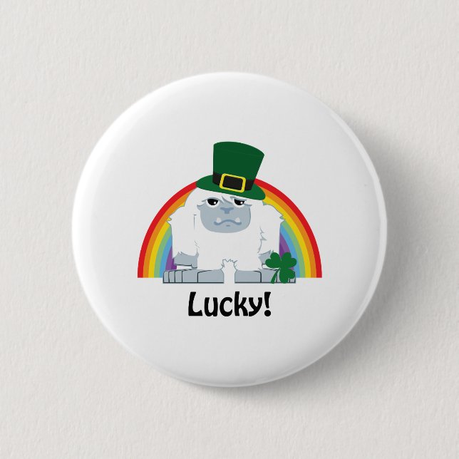 Chapa Redonda De 5 Cm Lucky Yeti Leprechaun (Anverso)