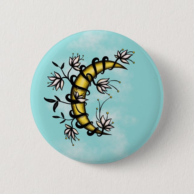 Chapa Redonda De 5 Cm Luna creciente envuelta en estilo del tatuaje de (Anverso)