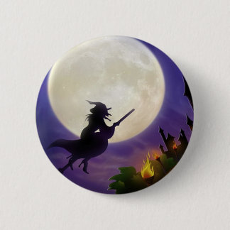 Chapa Redonda De 5 Cm Luna llena de bruja de Halloween