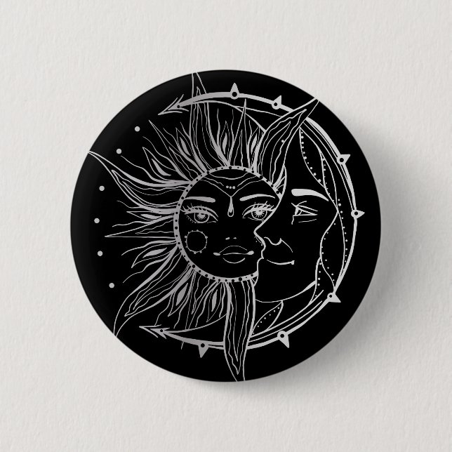 Chapa Redonda De 5 Cm Luna y sol. Ilustracion de tatuajes de estilo vint (Anverso)